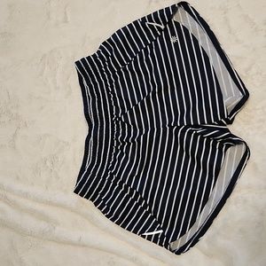 Athleta Navy Blue and White Striped Racer Run Shorts Women's Size Small Workout